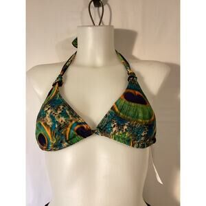 1134 NWT Bikini Bay PPGR Moulded Hearts P/U Halter Top Green Plume Size 8